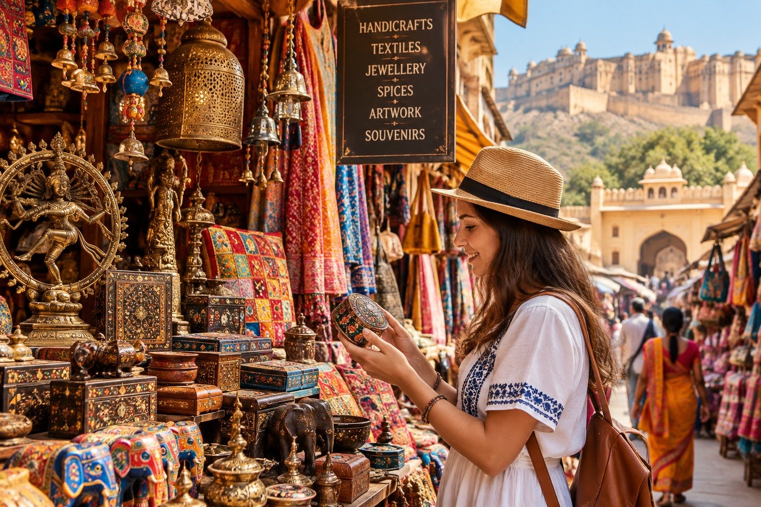 Shopping in India with handicrafts textiles jewellery and souvenirs